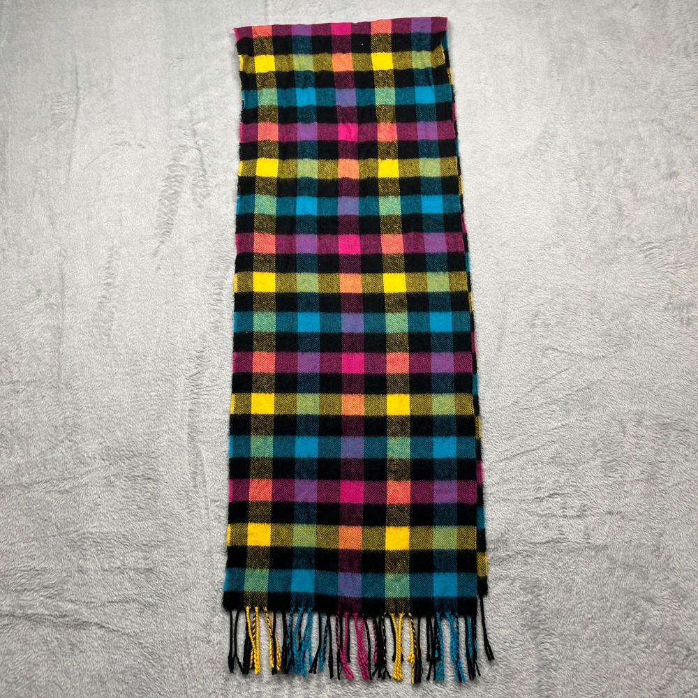 Plaid Scarf Multicolor Hand Tailored in Germany 100% Cashmere Fringe OS